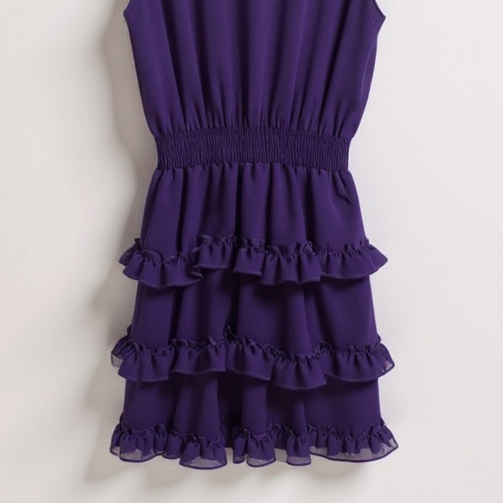 MISA Los Angeles Imelda Ruffle Tiered Mini Dress Purple Sleeveless Medium - Picture 11 of 15